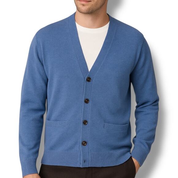Joseph Turner Yorkshire Blue Lambswool Cardigan Sweater Men’s Medium Unisex Knit - Picture 1 of 12